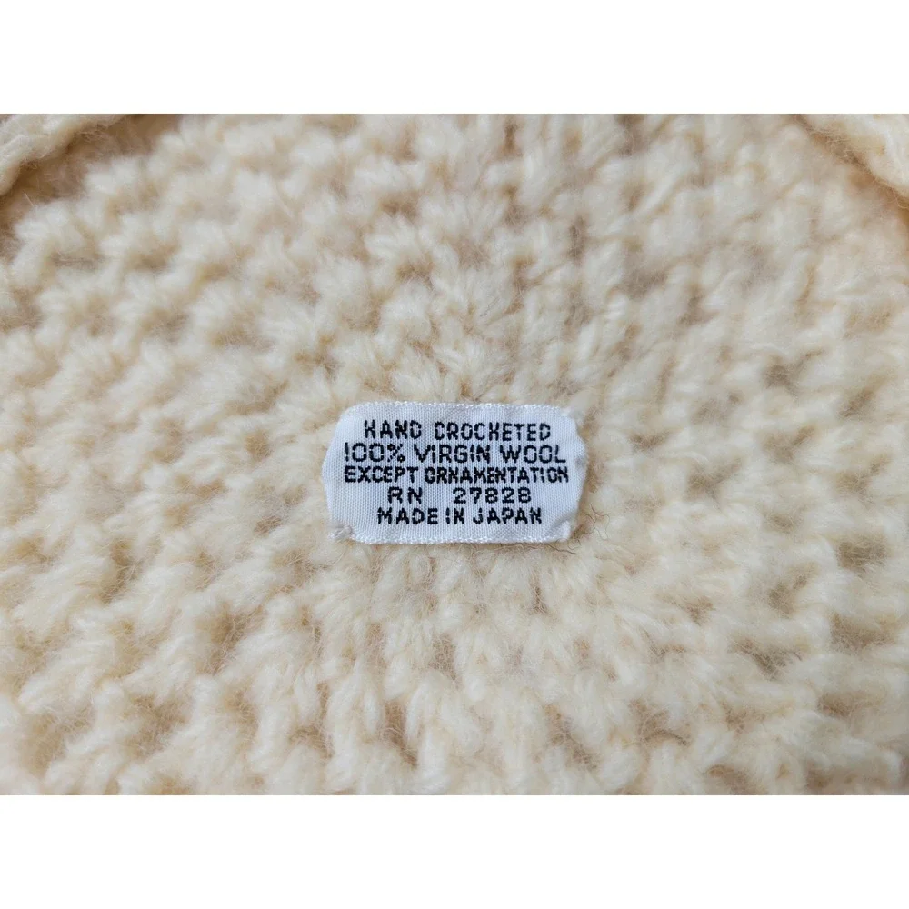 Vintage 1960s Hand Crocheted Virgin Wool Beret‎ White Sequin Cream Made in Japan - Picture 8 of 8